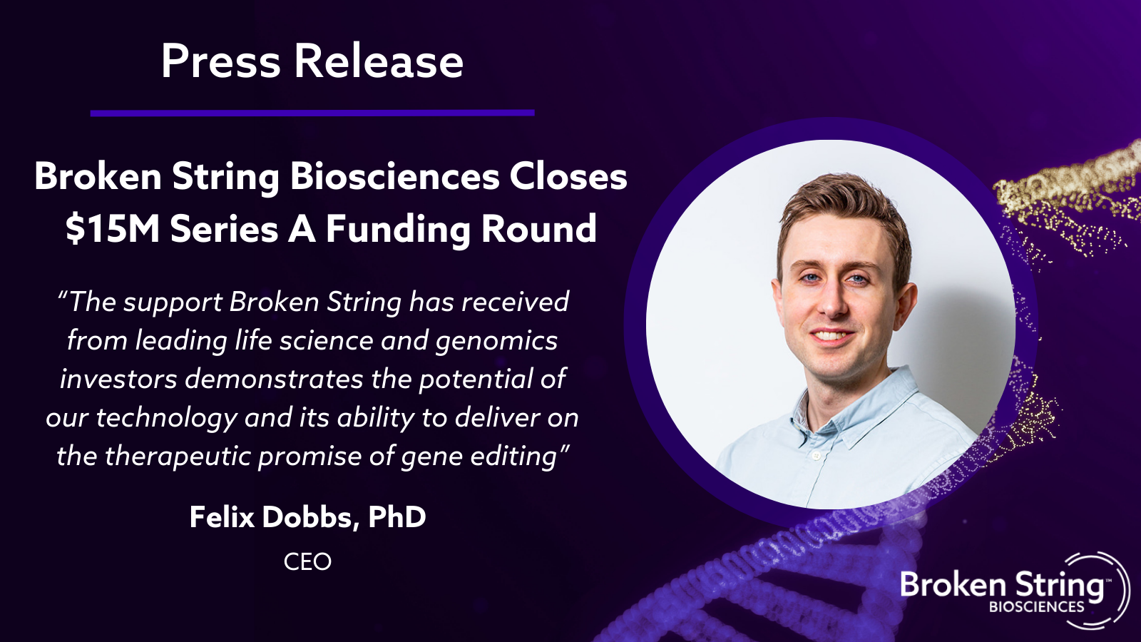 Broken String Biosciences Closes $15M Series A Funding Round